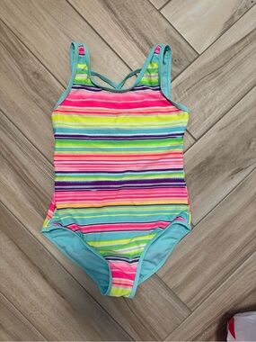Girls Multicolor Stripe One-Piece Swimsuit